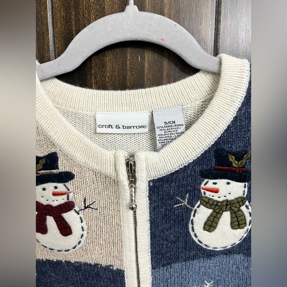 Wool-blend Snowman Patchwork Zip Cardigan- Size: Small - Picture 5 of 10